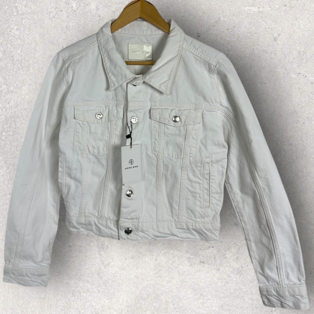 Anine‎ Bing Alex Denim Jacket Womens Size Small Ecru White Cotton Minimalist NEW